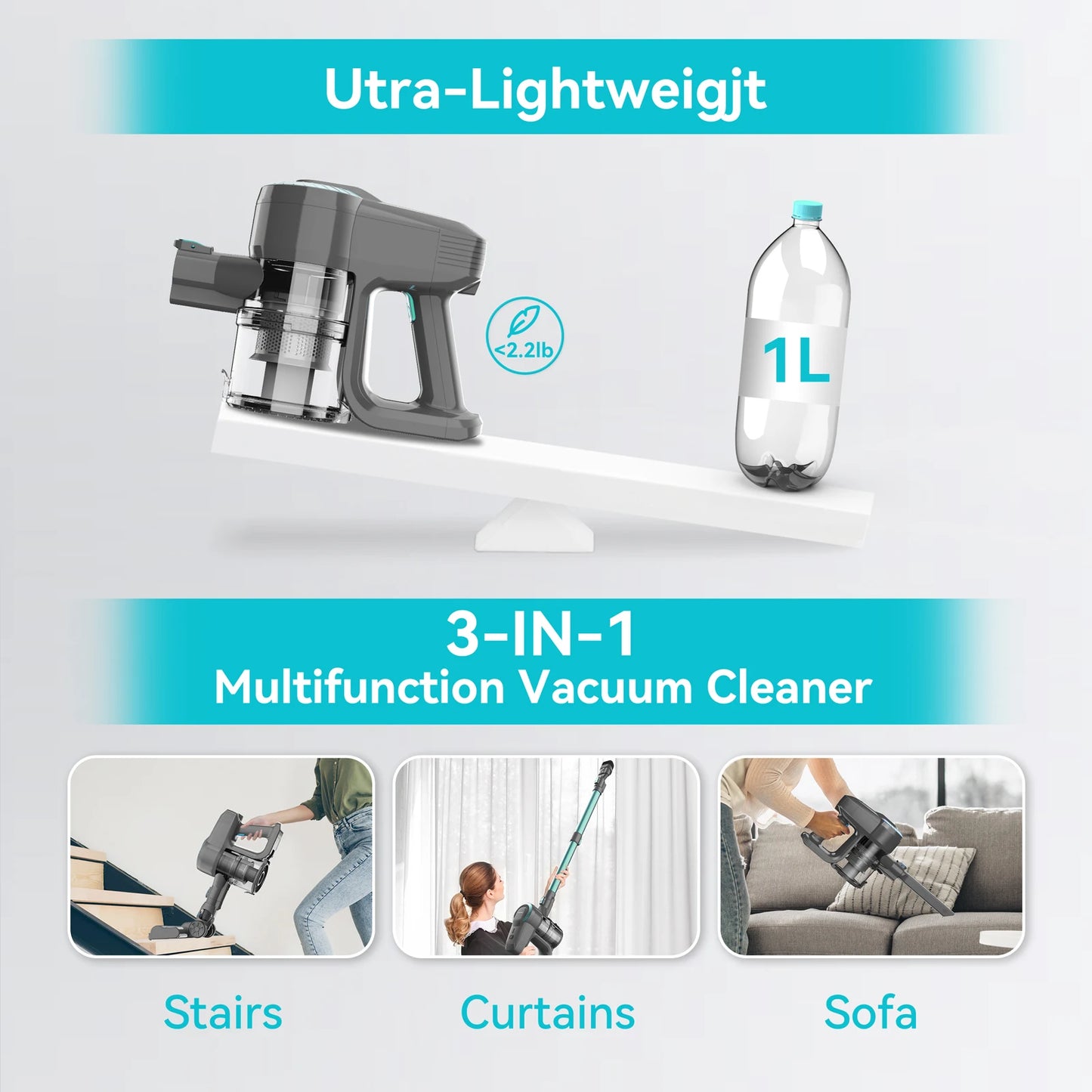 YISORA N300 Cordless Upright Vacuum Cleaner 20Kpa